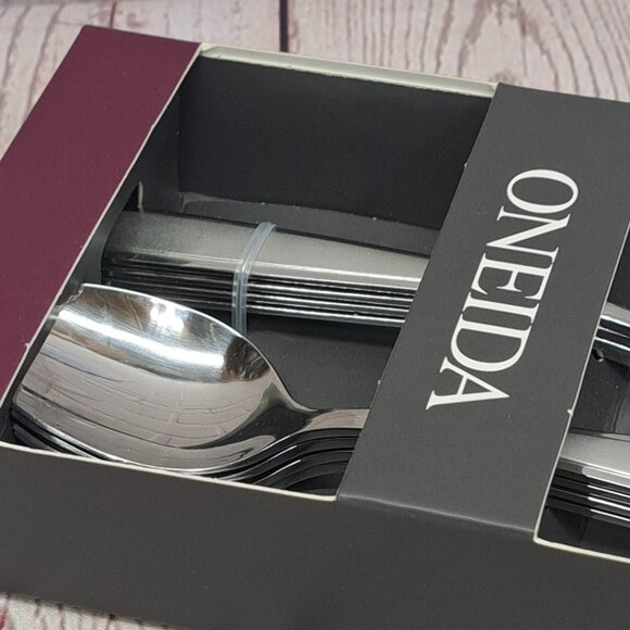 ONEIDA Jordan Frosted Teaspoons Stainless Oval Spoon Glossy Flatware - Picture 2 of 4